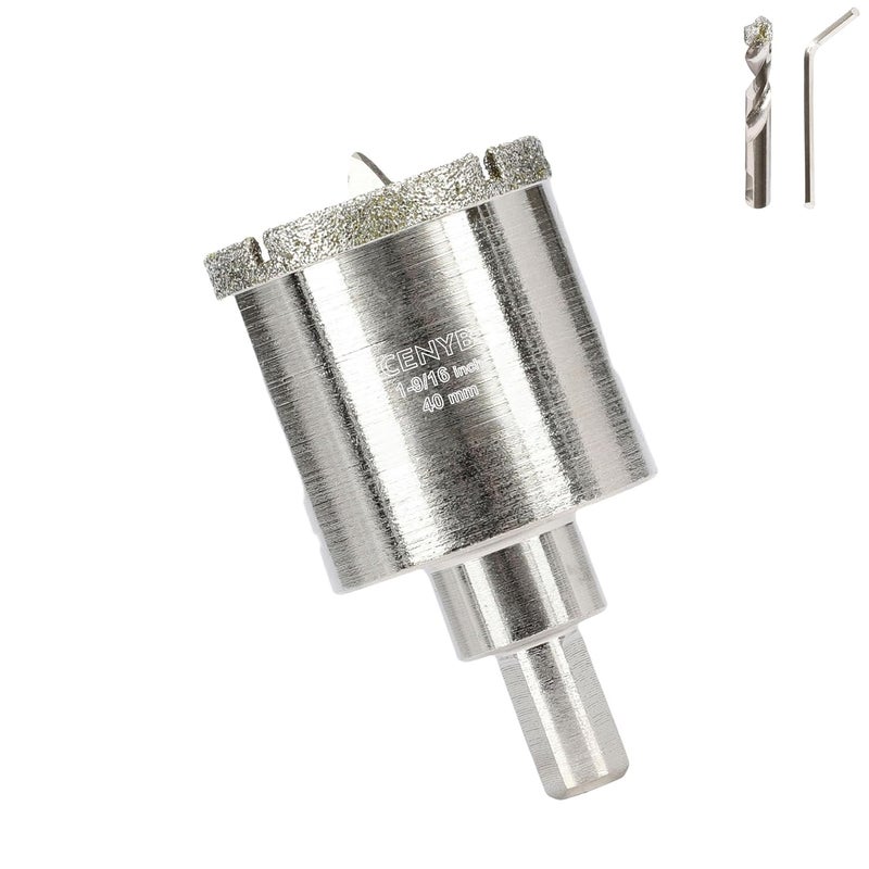 cenyb 1-9/16inch | 40mm Diamond Hole Saw with Center Drill bit and Diamond-Coated Center Drill bit for Ceramic Glass Marble Fiberglass Granite and Porcelain Tiles by - Image 1